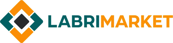 Logo horizontal de LabriMarket en turquesa, naranja y negro
